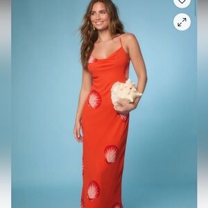 Thalassa Bright Orange Seashell Backless Maxi Dress
Lulus